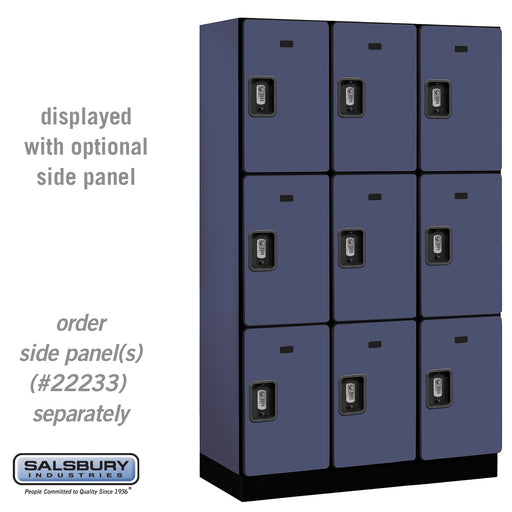 Salsbury 15" Wide Triple Tier Designer Wood Locker - 3 Wide - 6 Feet High - 18 Inches Deep - Blue - Silver Resettable Combination Locks - Sweatfully