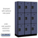 Salsbury 15" Wide Triple Tier Designer Wood Locker - 3 Wide - 6 Feet High - 18 Inches Deep - Blue - Hasps - Sweatfully