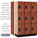 Salsbury 15" Wide Triple Tier Designer Wood Locker - 3 Wide - 6 Feet High - 18 Inches Deep - Cherry - Black Resettable Combination Locks - Sweatfully