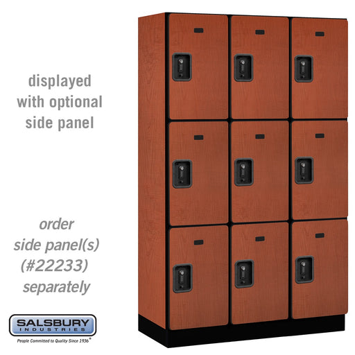 Salsbury 15" Wide Triple Tier Designer Wood Locker - 3 Wide - 6 Feet High - 18 Inches Deep - Cherry - Black Resettable Combination Locks - Sweatfully