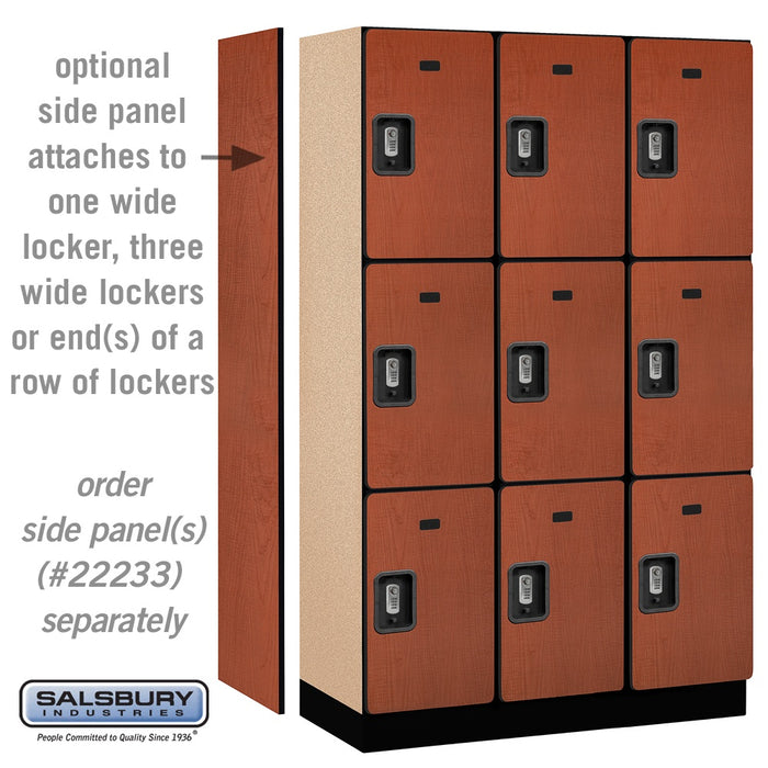 Salsbury 15" Wide Triple Tier Designer Wood Locker - 3 Wide - 6 Feet High - 18 Inches Deep - Cherry - Silver Resettable Combination Locks - Sweatfully