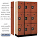 Salsbury 15" Wide Triple Tier Designer Wood Locker - 3 Wide - 6 Feet High - 18 Inches Deep - Cherry - Silver Resettable Combination Locks - Sweatfully