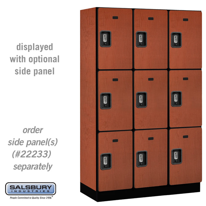 Salsbury 15" Wide Triple Tier Designer Wood Locker - 3 Wide - 6 Feet High - 18 Inches Deep - Cherry - Silver Resettable Combination Locks - Sweatfully