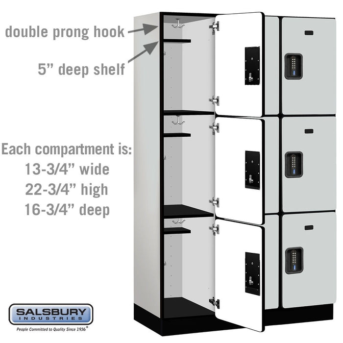 Salsbury 15" Wide Triple Tier Designer Wood Locker - 3 Wide - 6 Feet High - 18 Inches Deep - Gray - Black Electronic Locks - Sweatfully