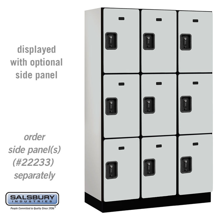 Salsbury 15" Wide Triple Tier Designer Wood Locker - 3 Wide - 6 Feet High - 18 Inches Deep - Gray - Black Resettable Combination Locks - Sweatfully