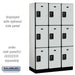 Salsbury 15" Wide Triple Tier Designer Wood Locker - 3 Wide - 6 Feet High - 18 Inches Deep - Gray - Black Resettable Combination Locks - Sweatfully
