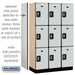 Salsbury 15" Wide Triple Tier Designer Wood Locker - 3 Wide - 6 Feet High - 18 Inches Deep - Gray - Silver Resettable Combination Locks - Sweatfully