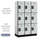 Salsbury 15" Wide Triple Tier Designer Wood Locker - 3 Wide - 6 Feet High - 18 Inches Deep - Gray - Silver Resettable Combination Locks - Sweatfully