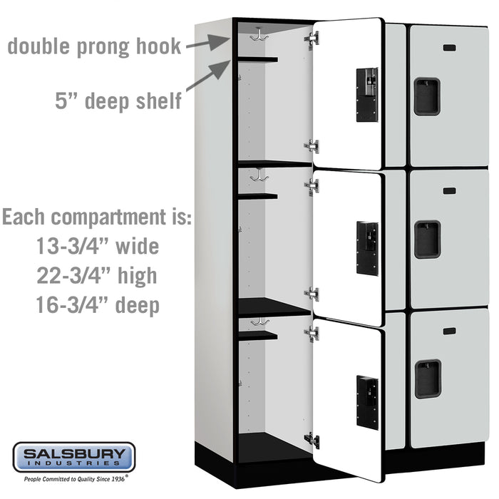 Salsbury 15" Wide Triple Tier Designer Wood Locker - 3 Wide - 6 Feet High - 18 Inches Deep - Gray - Hasps - Sweatfully