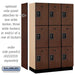 Salsbury 15" Wide Triple Tier Designer Wood Locker - 3 Wide - 6 Feet High - 18 Inches Deep - Mahogany - Black Resettable Combination Locks - Sweatfully