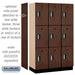 Salsbury 15" Wide Triple Tier Designer Wood Locker - 3 Wide - 6 Feet High - 18 Inches Deep - Mahogany - Silver Electronic Locks - Sweatfully