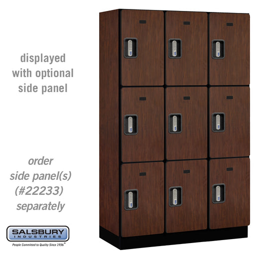 Salsbury 15" Wide Triple Tier Designer Wood Locker - 3 Wide - 6 Feet High - 18 Inches Deep - Mahogany - Silver Electronic Locks - Sweatfully