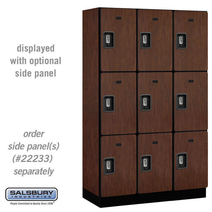 Salsbury 15" Wide Triple Tier Designer Wood Locker - 3 Wide - 6 Feet High - 18 Inches Deep - Mahogany - Silver Resettable Combination Locks - Sweatfully