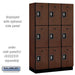 Salsbury 15" Wide Triple Tier Designer Wood Locker - 3 Wide - 6 Feet High - 18 Inches Deep - Mahogany - Silver Resettable Combination Locks - Sweatfully