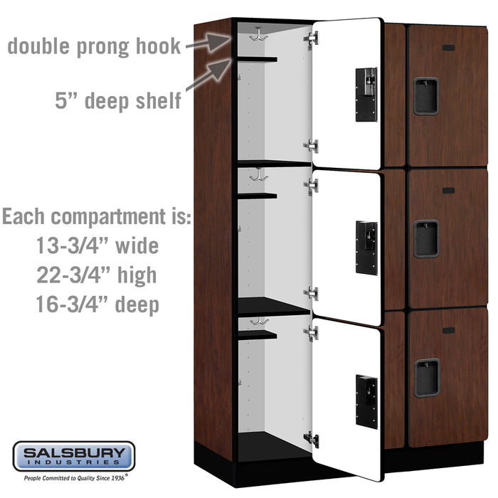 Salsbury 15" Wide Triple Tier Designer Wood Locker - 3 Wide - 6 Feet High - 18 Inches Deep - Mahogany - Hasps - Sweatfully