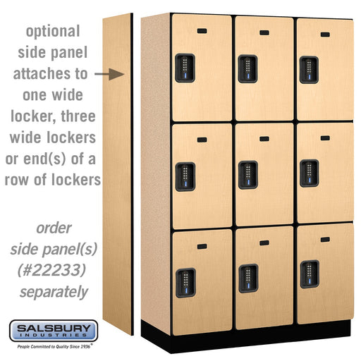 Salsbury 15" Wide Triple Tier Designer Wood Locker - 3 Wide - 6 Feet High - 18 Inches Deep - Maple - Black Electronic Locks - Sweatfully