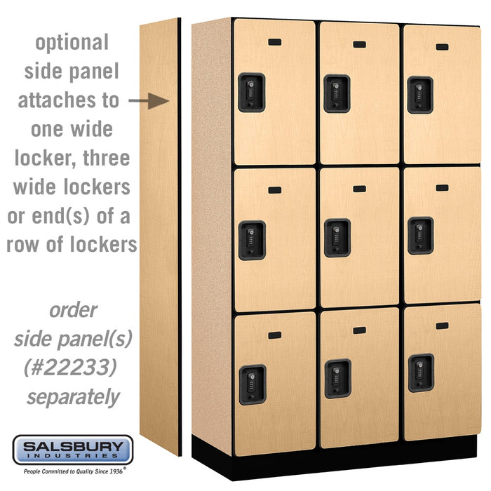 Salsbury 15" Wide Triple Tier Designer Wood Locker - 3 Wide - 6 Feet High - 18 Inches Deep - Maple - Black Resettable Combination Locks - Sweatfully