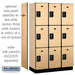 Salsbury 15" Wide Triple Tier Designer Wood Locker - 3 Wide - 6 Feet High - 18 Inches Deep - Maple - Black Resettable Combination Locks - Sweatfully