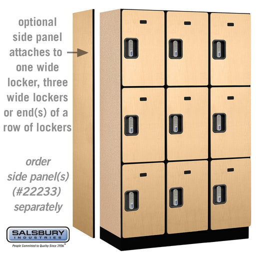 Salsbury 15" Wide Triple Tier Designer Wood Locker - 3 Wide - 6 Feet High - 18 Inches Deep - Maple - Silver Electronic Locks - Sweatfully