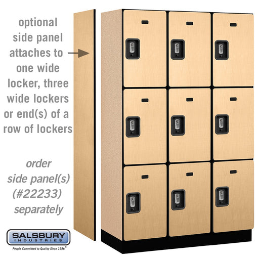 Salsbury 15" Wide Triple Tier Designer Wood Locker - 3 Wide - 6 Feet High - 18 Inches Deep - Maple - Silver Resettable Combination Locks - Sweatfully