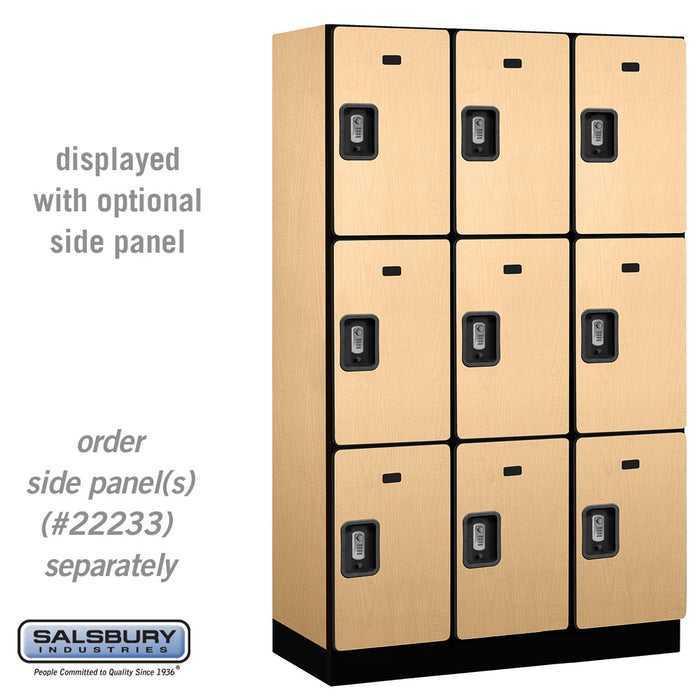 Salsbury 15" Wide Triple Tier Designer Wood Locker - 3 Wide - 6 Feet High - 18 Inches Deep - Maple - Silver Resettable Combination Locks - Sweatfully
