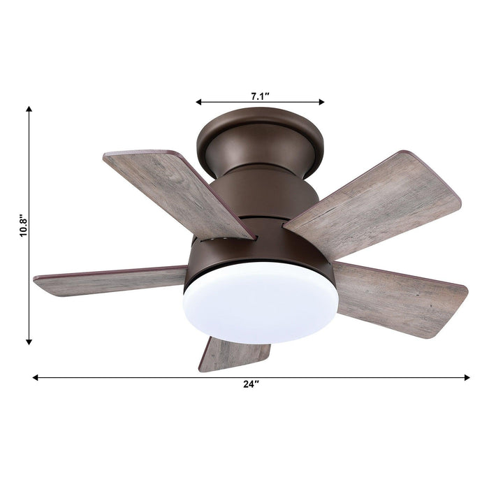 24" Farmhouse Flush Mount Reversible Iron Ceiling Fan with Lighting and Remote Control - Sweatfully