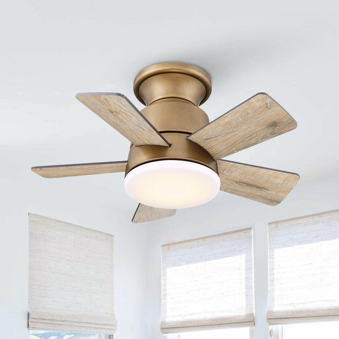 24" Farmhouse Flush Mount Reversible Iron Ceiling Fan with Lighting and Remote Control - Sweatfully