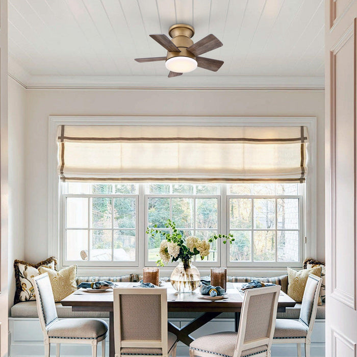 24" Farmhouse Flush Mount Reversible Iron Ceiling Fan with Lighting and Remote Control - Sweatfully