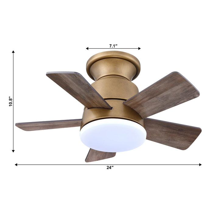 24" Farmhouse Flush Mount Reversible Iron Ceiling Fan with Lighting and Remote Control - Sweatfully