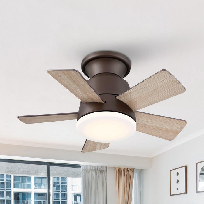 24" Farmhouse Flush Mount Reversible Iron Ceiling Fan with Lighting and Remote Control - Sweatfully