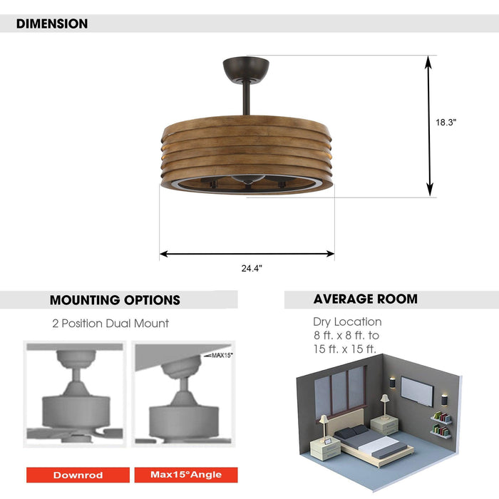 24" Farmhouse DC Motor Downrod Mount Reversible Fandelier Ceiling Fan with Lighting and Remote Control - Sweatfully