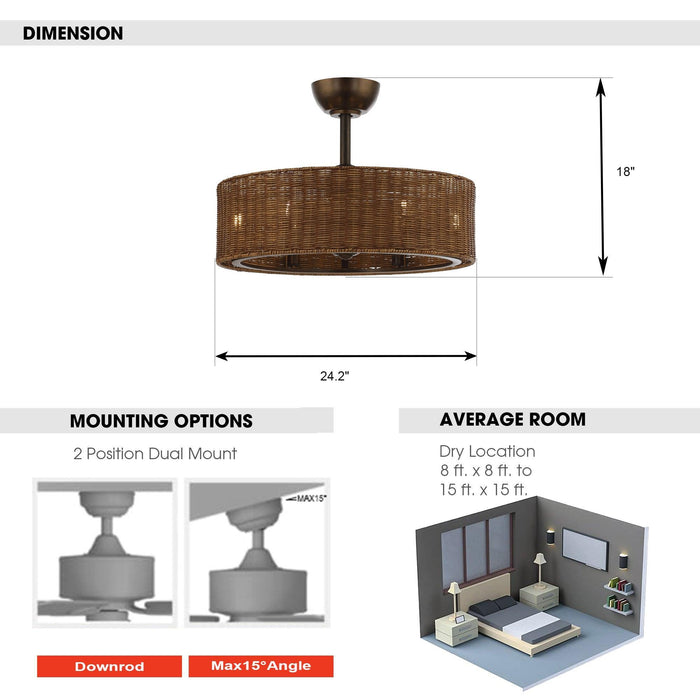 24" Farmhouse DC Motor Ceiling Fan with Lighting and Remote Control - Sweatfully
