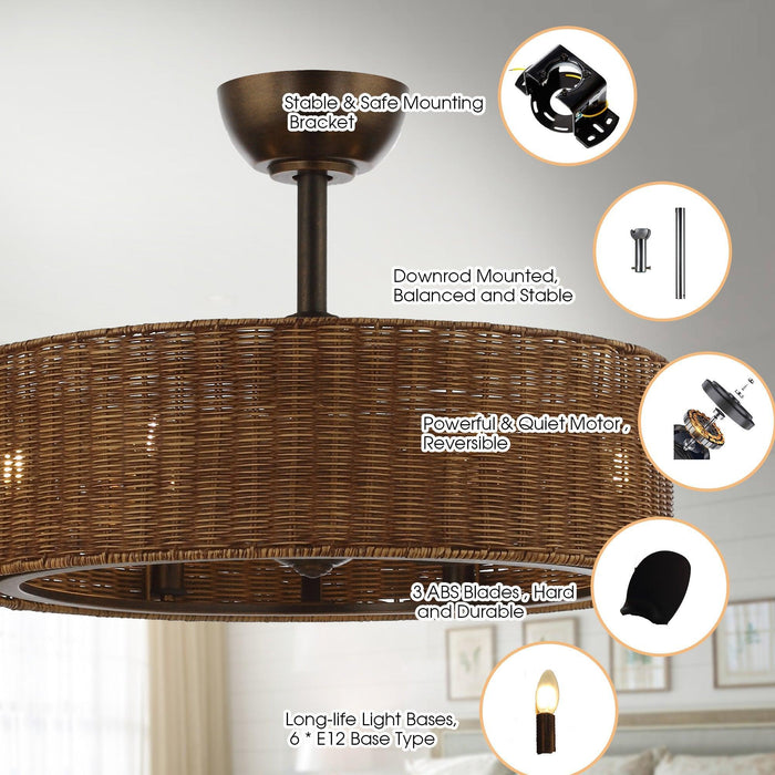 24" Farmhouse DC Motor Ceiling Fan with Lighting and Remote Control - Sweatfully