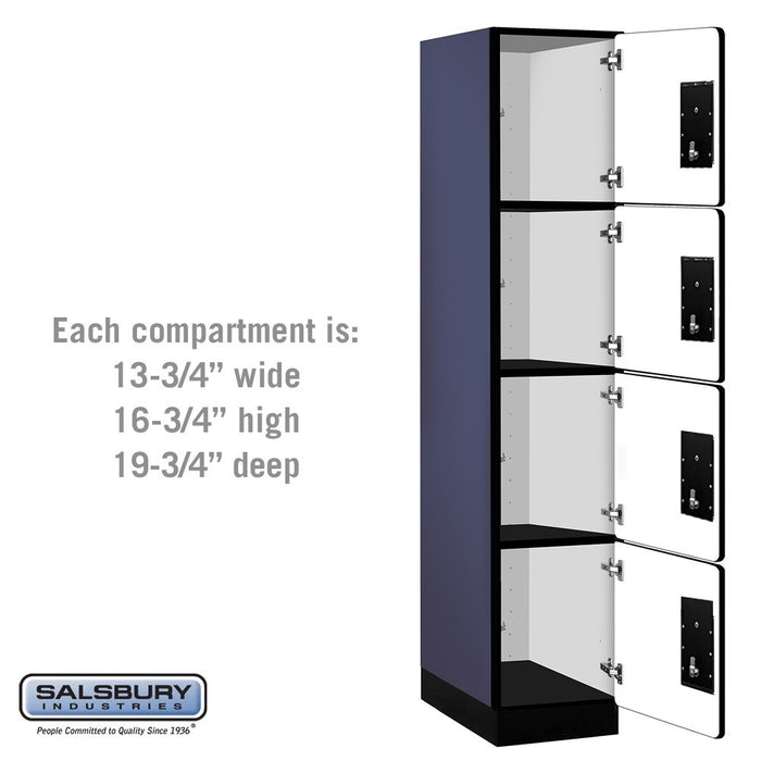 Salsbury 15" Wide Four Tier Designer Wood Locker - 1 Wide - 6 Feet High - 21 Inches Deep - Blue - Black Electronic Locks - Sweatfully