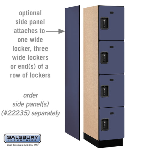 Salsbury 15" Wide Four Tier Designer Wood Locker - 1 Wide - 6 Feet High - 21 Inches Deep - Blue - Black Resettable Combination Locks - Sweatfully