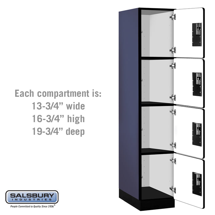 Salsbury 15" Wide Four Tier Designer Wood Locker - 1 Wide - 6 Feet High - 21 Inches Deep - Blue - Hasps - Sweatfully
