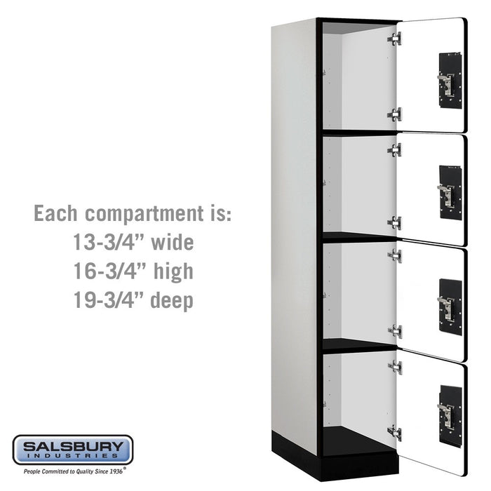 Salsbury 15" Wide Four Tier Designer Wood Locker - 1 Wide - 6 Feet High - 21 Inches Deep - Gray - Black Resettable Combination Locks - Sweatfully