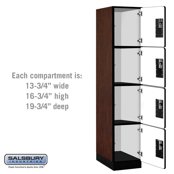 Salsbury 15" Wide Four Tier Designer Wood Locker - 1 Wide - 6 Feet High - 21 Inches Deep - Mahogany - Hasps - Sweatfully