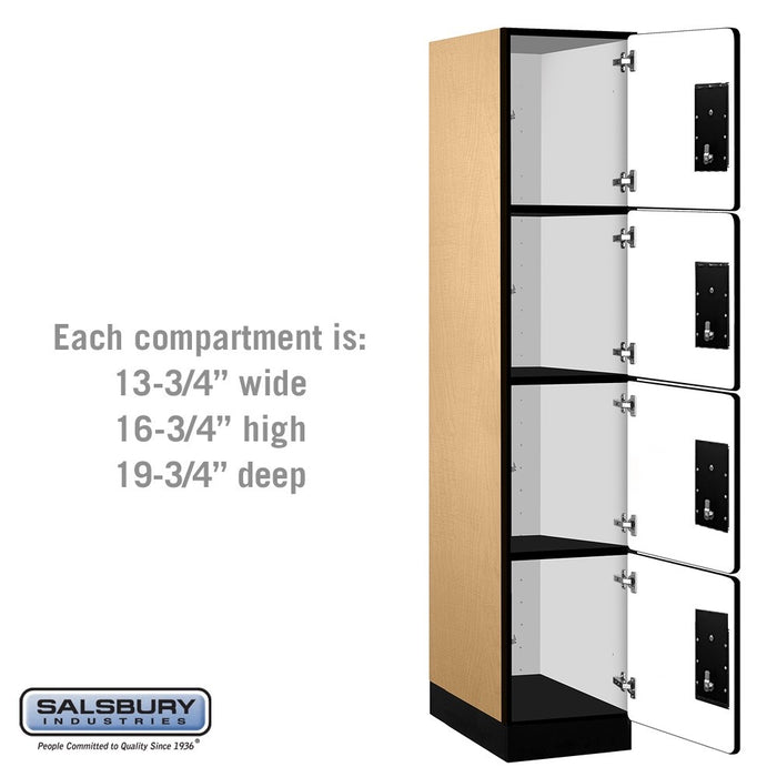 Salsbury 15" Wide Four Tier Designer Wood Locker - 1 Wide - 6 Feet High - 21 Inches Deep - Maple - Silver Electronic Locks - Sweatfully