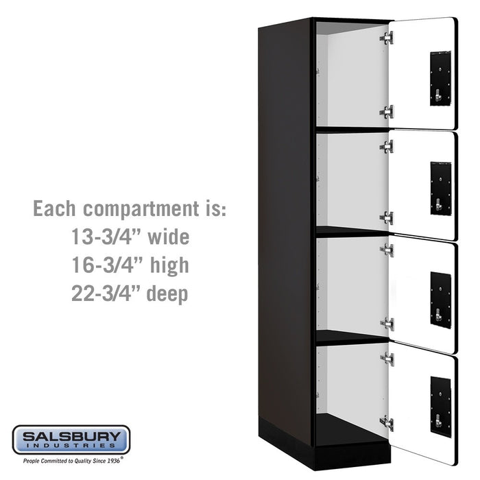 Salsbury 15" Wide Four Tier Designer Wood Locker - 1 Wide - 6 Feet High - 24 Inches Deep - Black - Black Electronic Locks - Sweatfully