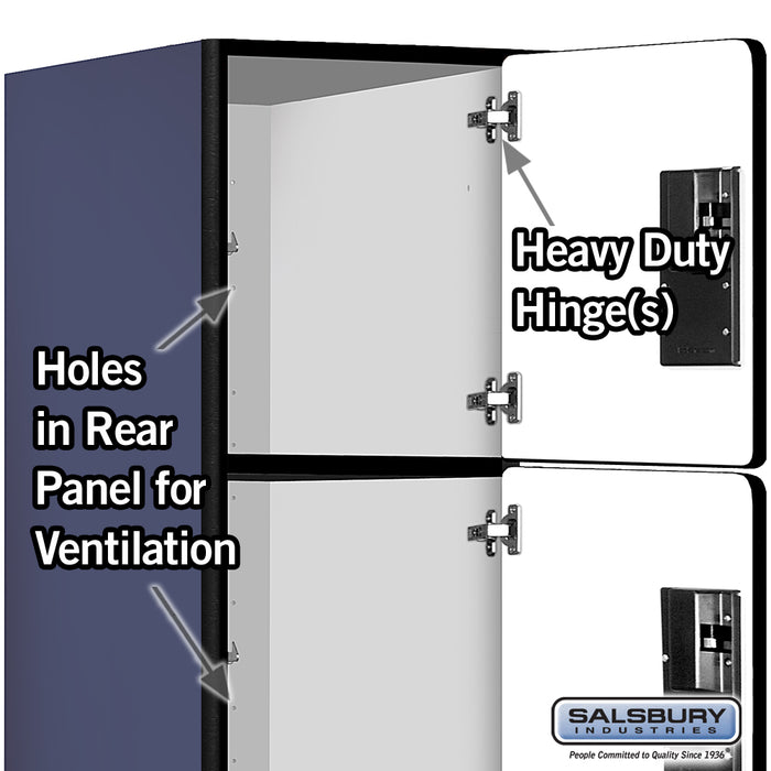 Salsbury 15" Wide Four Tier Designer Wood Locker - 1 Wide - 6 Feet High - 24 Inches Deep - Blue - Hasps - Sweatfully