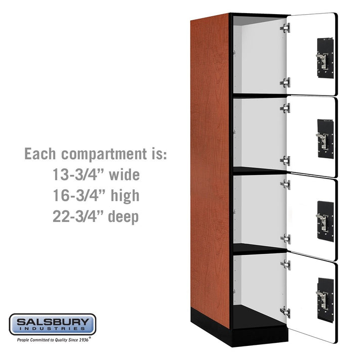 Salsbury 15" Wide Four Tier Designer Wood Locker - 1 Wide - 6 Feet High - 24 Inches Deep - Cherry - Silver Resettable Combination Locks - Sweatfully