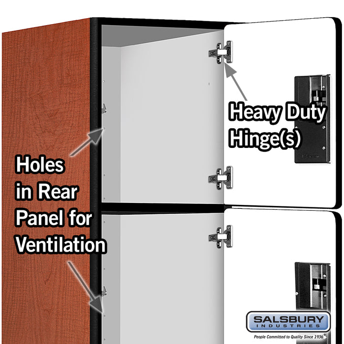 Salsbury 15" Wide Four Tier Designer Wood Locker - 1 Wide - 6 Feet High - 24 Inches Deep - Cherry - Hasps - Sweatfully