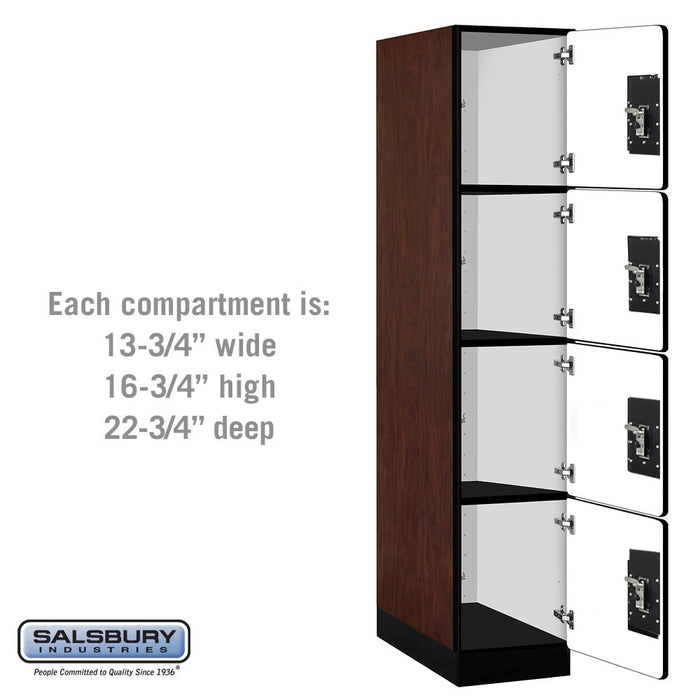 Salsbury 15" Wide Four Tier Designer Wood Locker - 1 Wide - 6 Feet High - 24 Inches Deep - Mahogany - Silver Resettable Combination Locks - Sweatfully