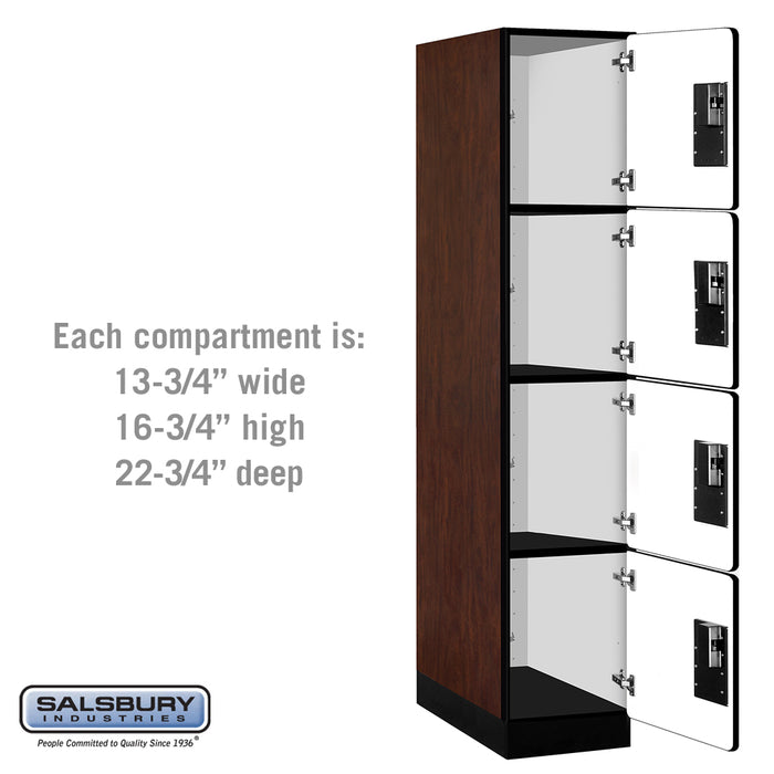 Salsbury 15" Wide Four Tier Designer Wood Locker - 1 Wide - 6 Feet High - 24 Inches Deep - Mahogany - Hasps - Sweatfully