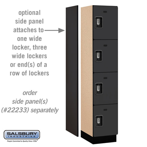 Salsbury 15" Wide Four Tier Designer Wood Locker - 1 Wide - 6 Feet High - 18 Inches Deep - Black - Silver Resettable Combination Locks - Sweatfully