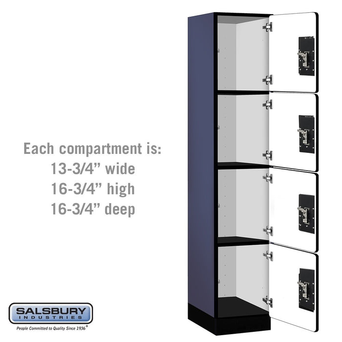 Salsbury 15" Wide Four Tier Designer Wood Locker - 1 Wide - 6 Feet High - 18 Inches Deep - Blue - Silver Resettable Combination Locks - Sweatfully