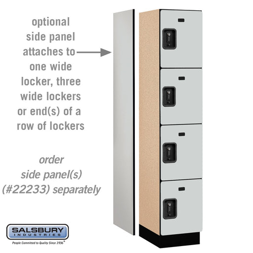 Salsbury 15" Wide Four Tier Designer Wood Locker - 1 Wide - 6 Feet High - 18 Inches Deep - Gray - Black Resettable Combination Locks - Sweatfully