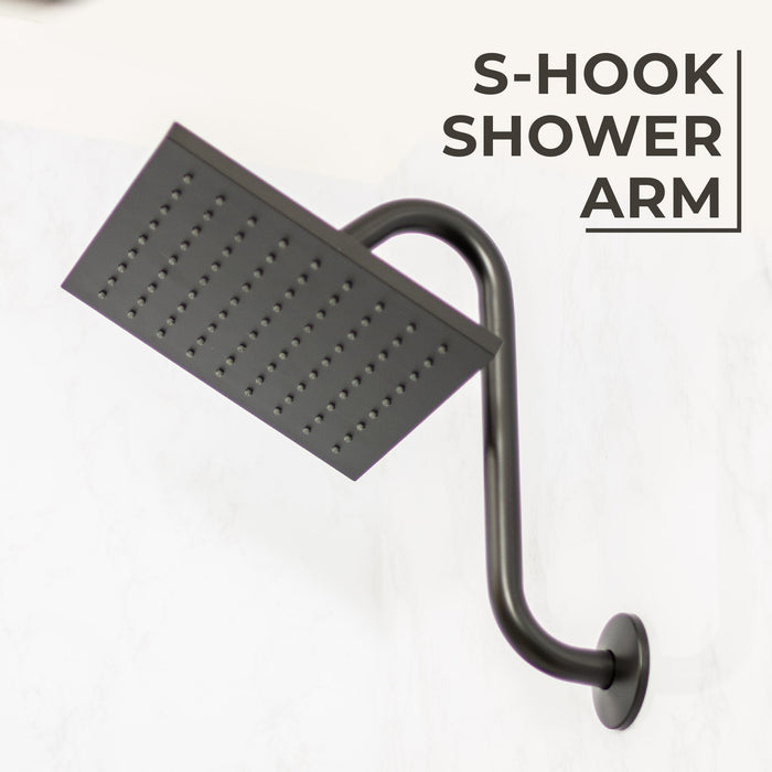 10.5 in. S-Shaped Stainless Steel Shower Head Extension Arm (Black Finish) - Sweatfully