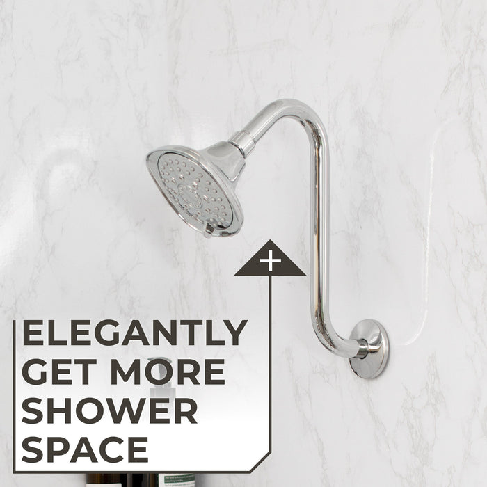 10.5 in. S-Shaped Stainless Steel Shower Head Extension Arm (Chrome Finish) - Sweatfully